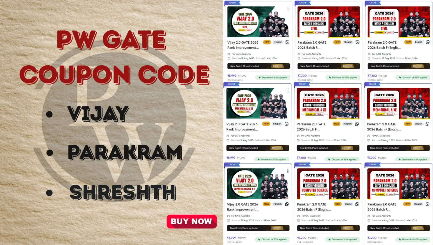 PW COUPON CODE For GATE